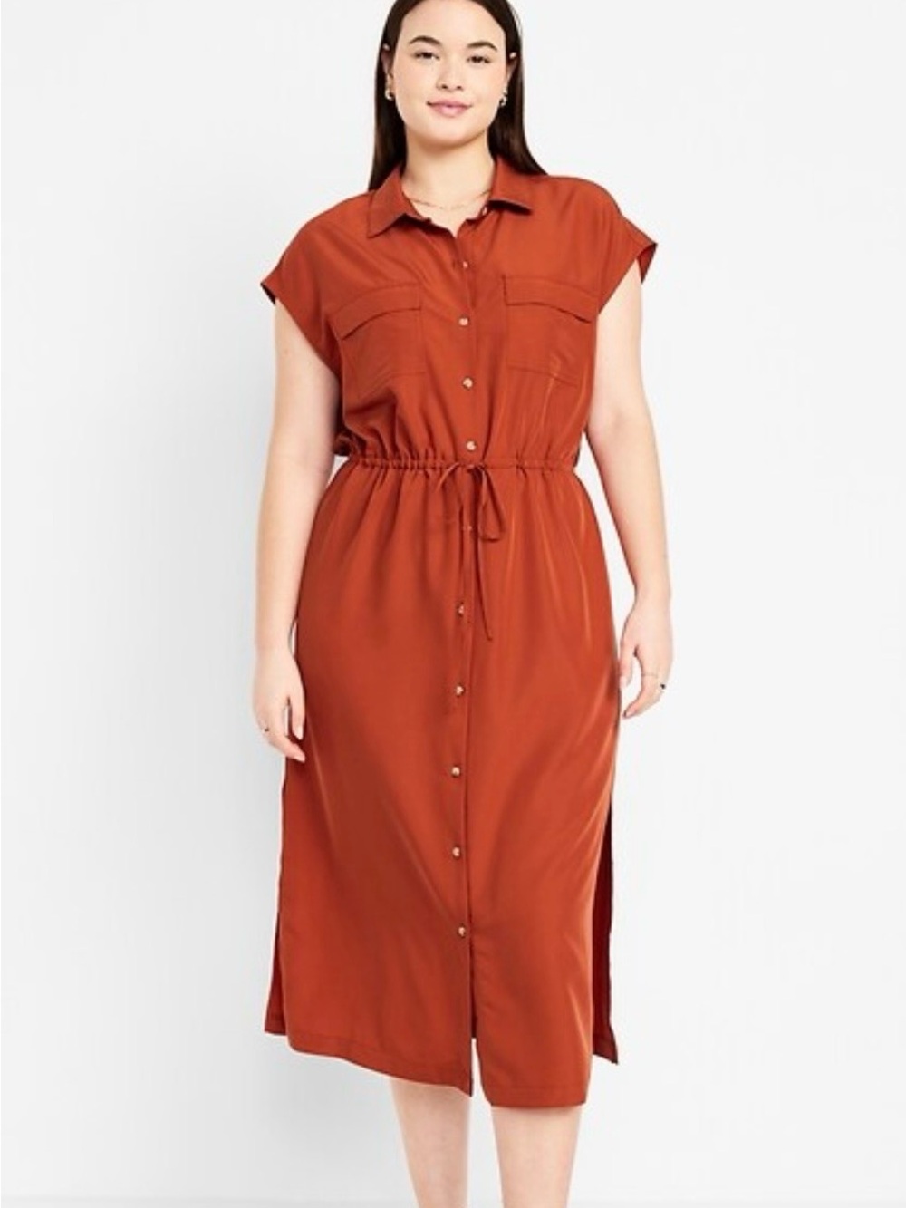 Old Navy Waist-Defined Utility Midi Shirt Dress Bronzed Amber Size XS